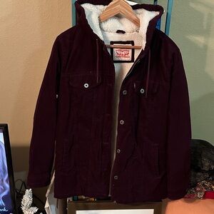 Levi's Women’s Burgundy Corduroy Fleece Lined Jacket with Hood